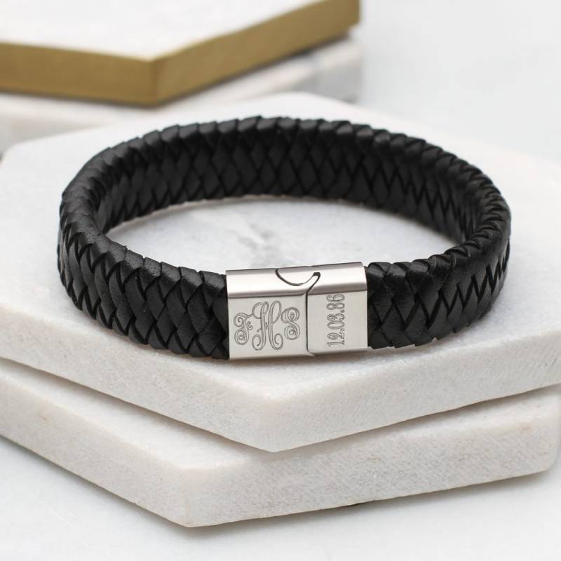 Personalisierte Antik Leder Monogramm Armband von Hurleyburleygifts