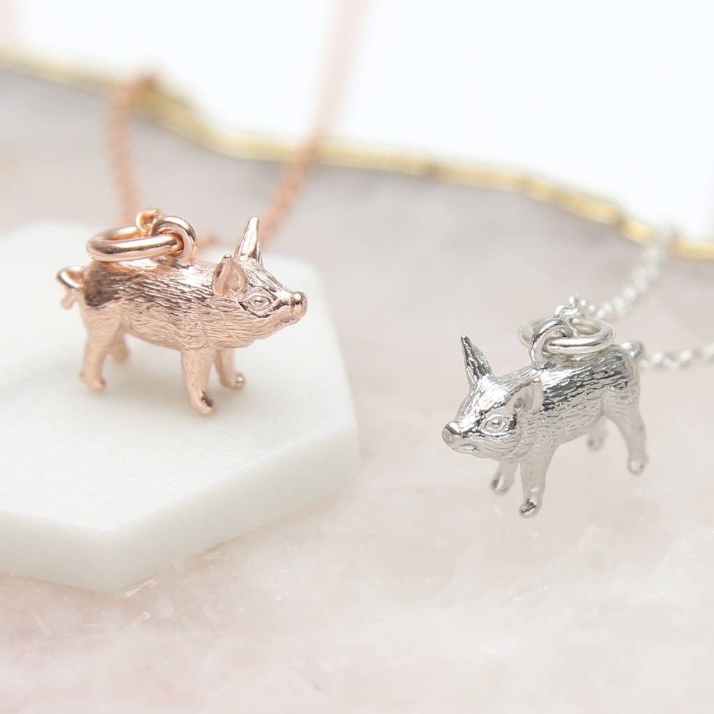 Personalisierte Gold Oder Silber Schweinchen Halskette Tierschmuck von Hurleyburleygifts