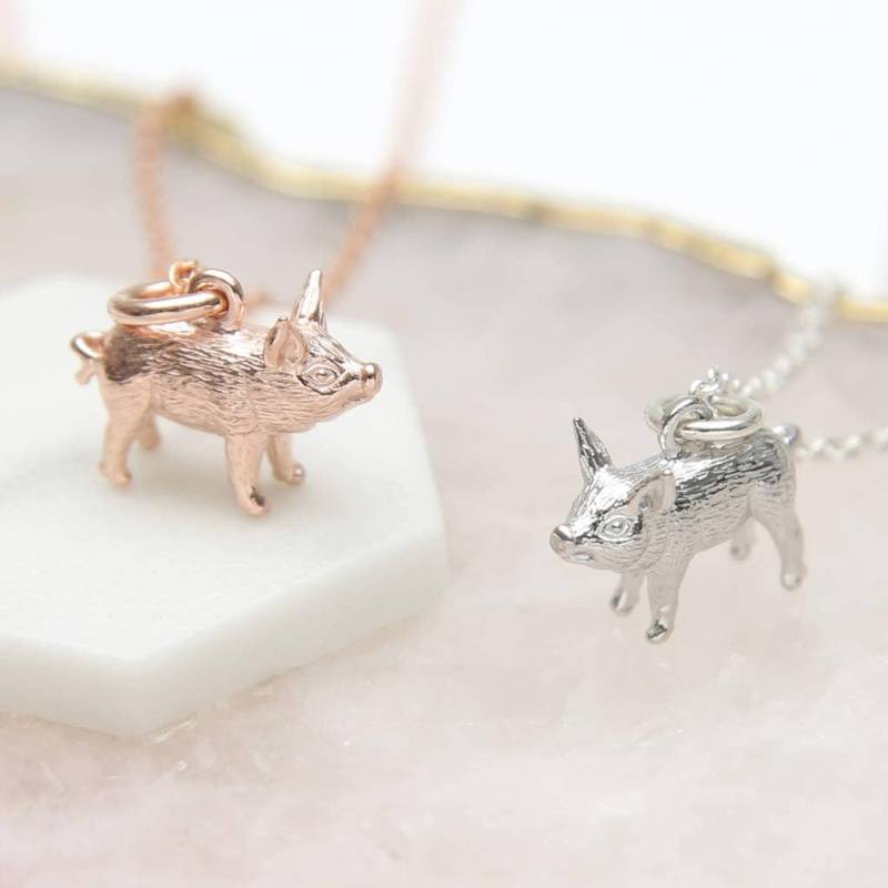 Personalisierte Gold Oder Silber Schweinchen Halskette Tierschmuck von Hurleyburleygifts