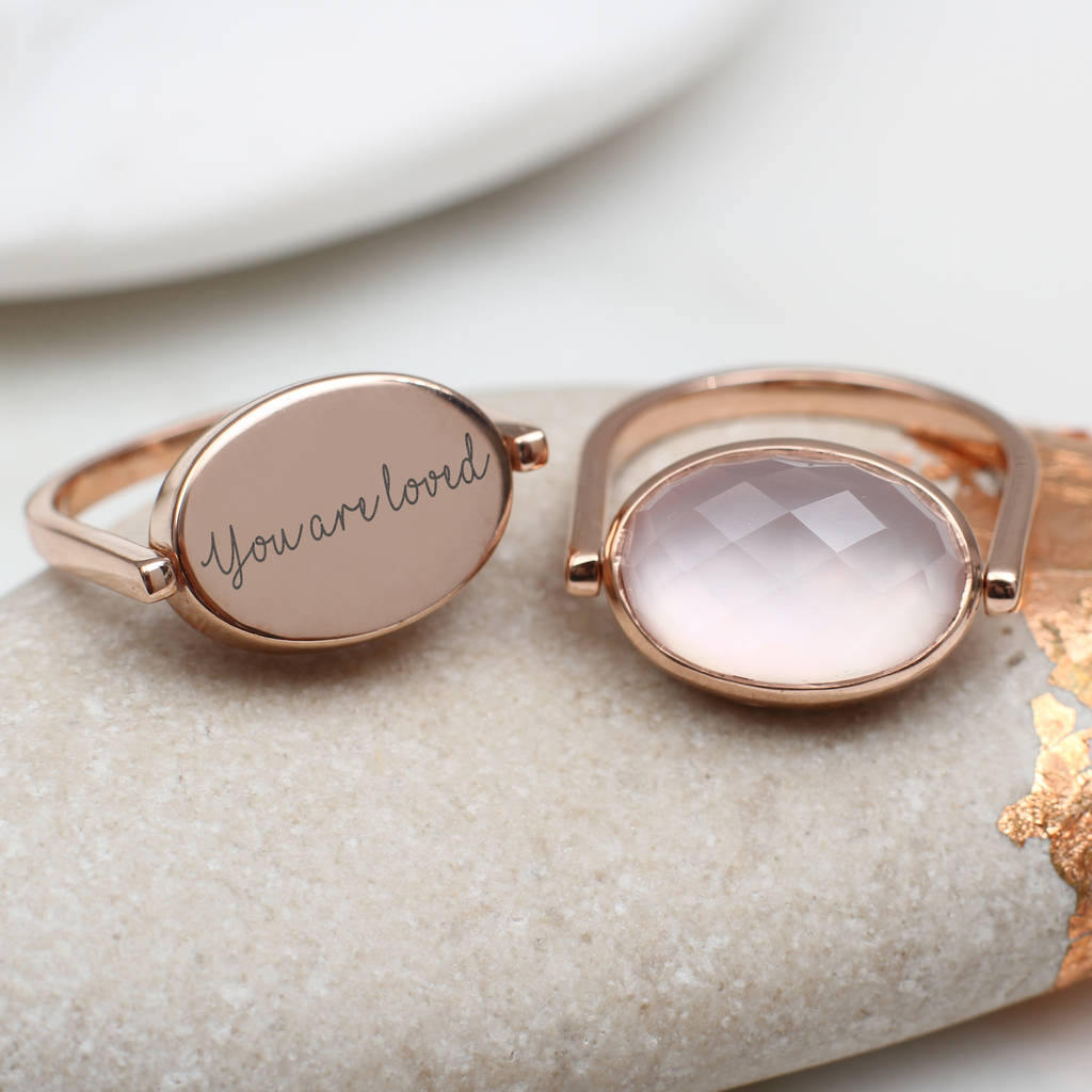 Personalisierte Rose Gold Rosenquarz Spinning Ring von Hurleyburleygifts