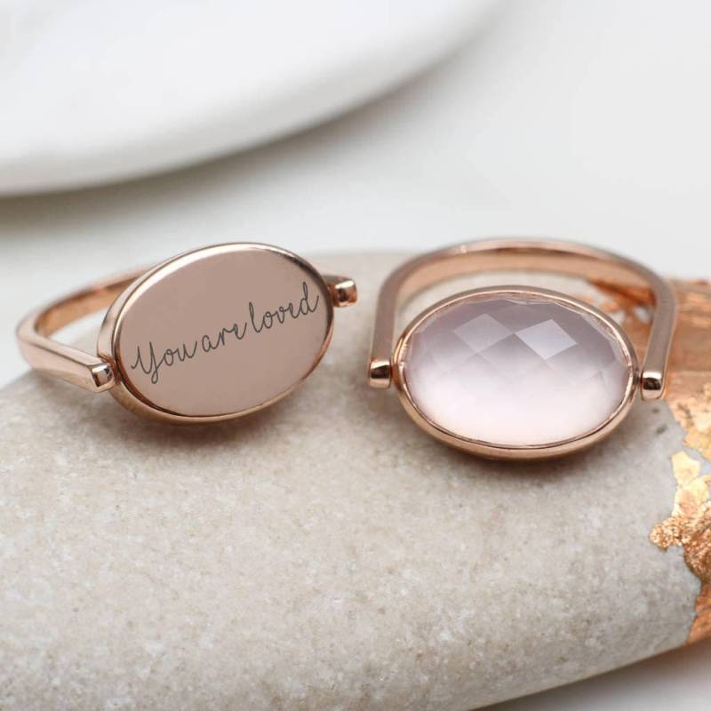 Personalisierte Rose Gold Rosenquarz Spinning Ring von Hurleyburleygifts
