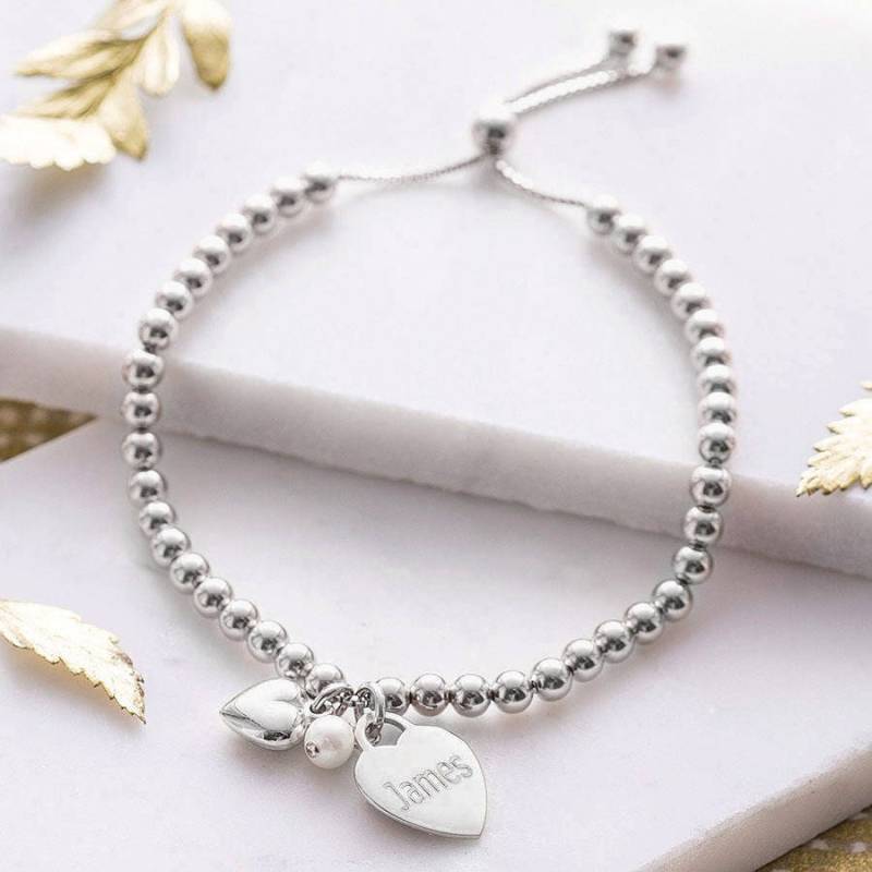 Personalisierte Silber Ball Slider Armband von Hurleyburleygifts