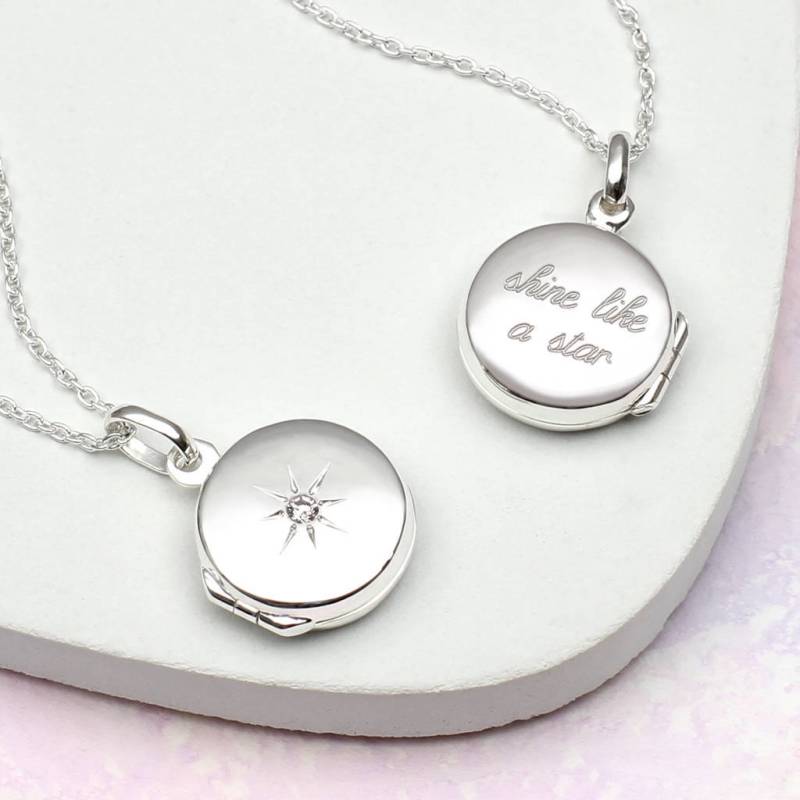 Personalisierte Silber Star Set Disc Locket Foto Halskette von Hurleyburleygifts