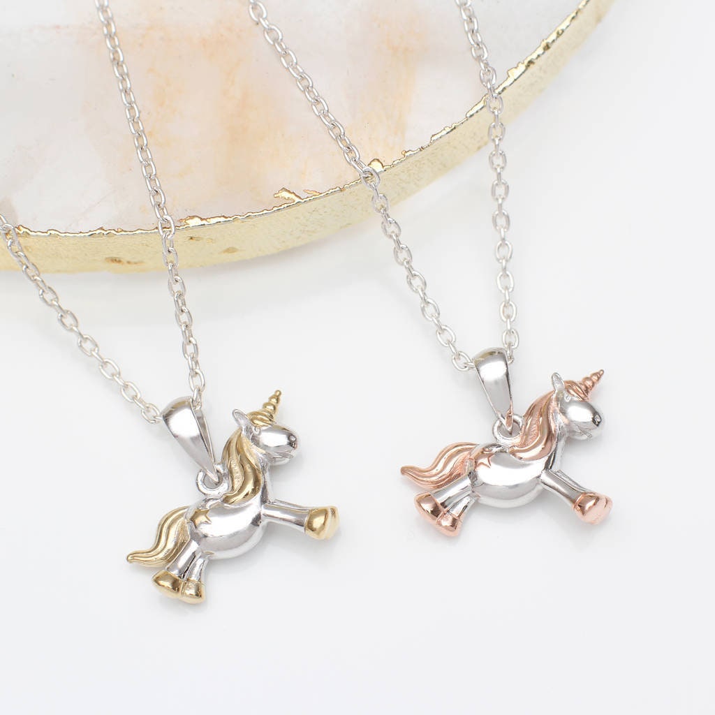 Personalisierte Silber & 18 Karat Vergoldete Einhorn Halskette von Hurleyburleygifts