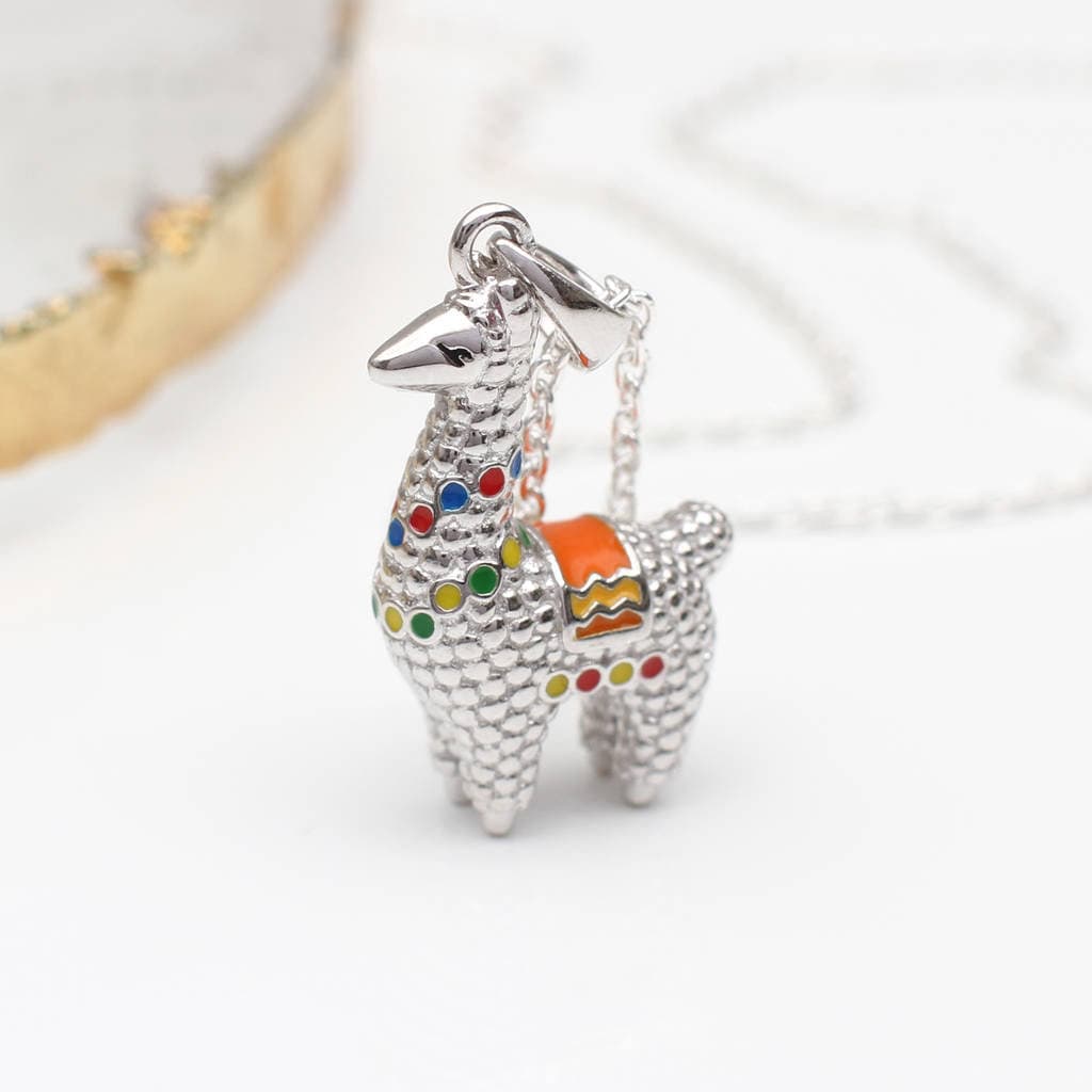 Personalisierte Silber & Emaille Lama Halskette von Hurleyburleygifts