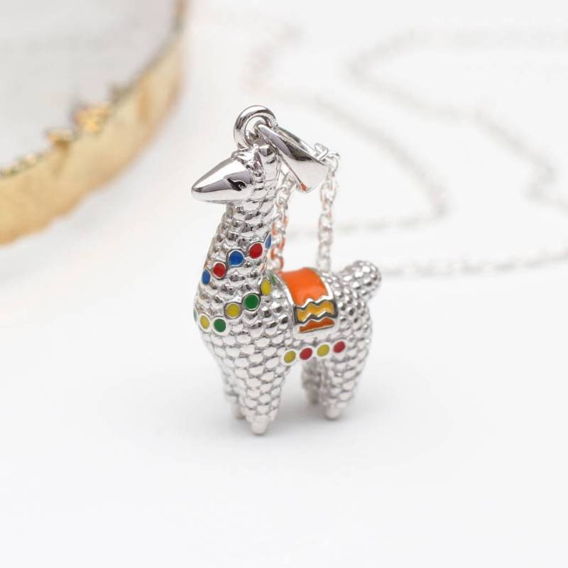 Personalisierte Silber & Emaille Lama Halskette von Hurleyburleygifts