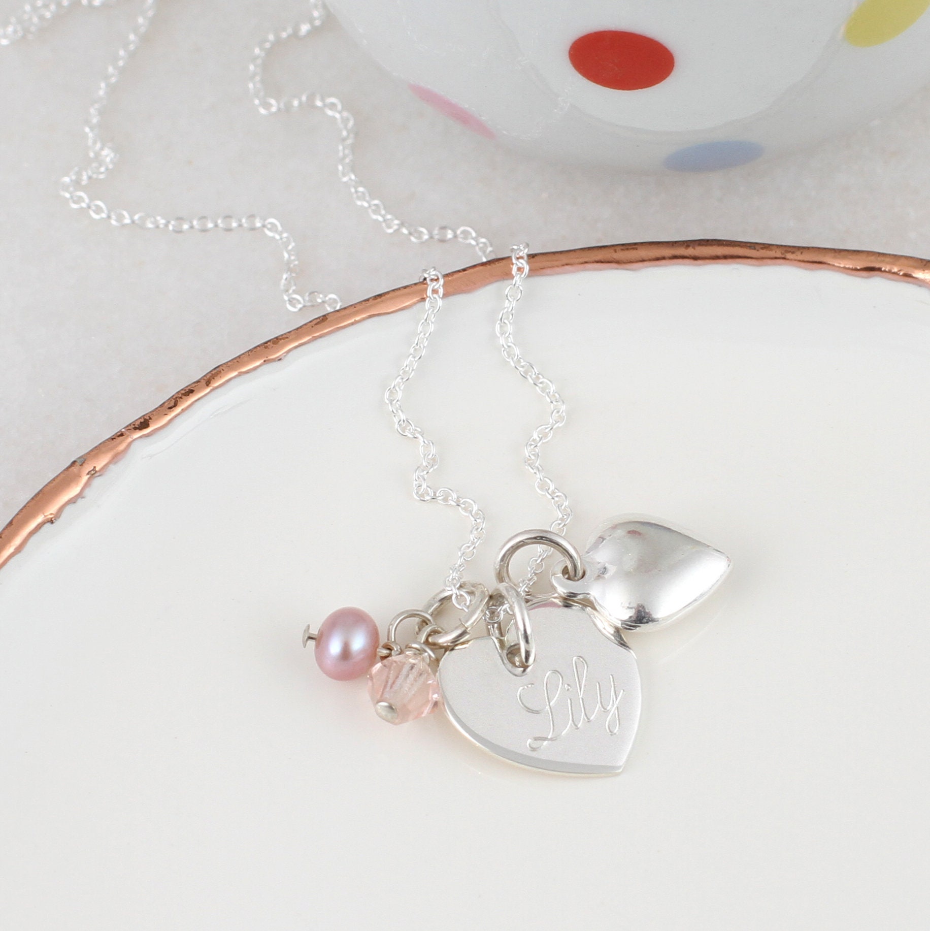 Personalisierte Silber & Perlen Herz Halskette Taufe von Hurleyburleygifts