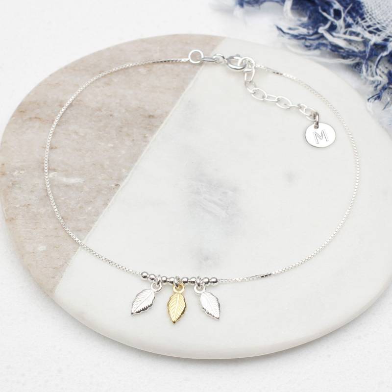 Personalisierte Sterling Silber Und Gold Blatt Fußkettchen von Hurleyburleygifts