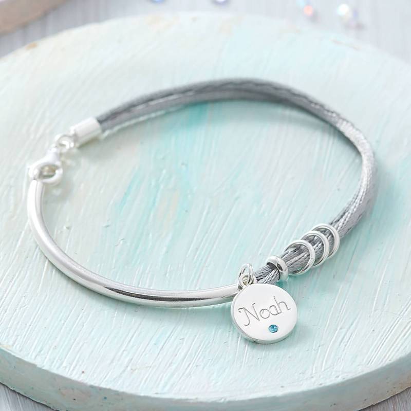 Personalisierter Seide Und Silber Geburtsstein Armreif Februar Amethyst von Hurleyburleygifts