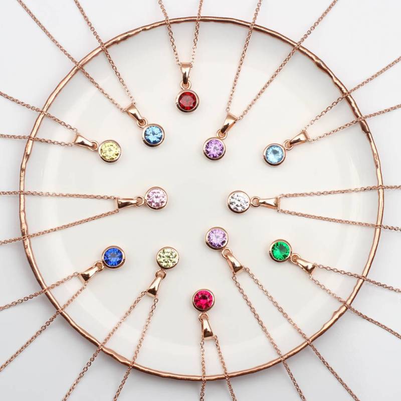 Rosegold Geburtsstein-Halskette Geburtstags-Schmuck von Hurleyburleygifts