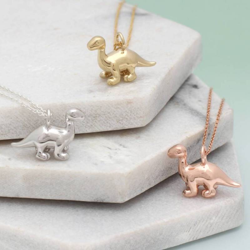 Versilberte Oder Vergoldete Diplodocus Dinosaurier Halskette von Hurleyburleygifts