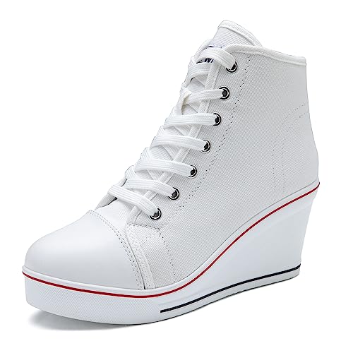 Hurriman Damen keil Turnschuhe high Heel Schuhe schnüren Sich Oben high top Side Zipper Fashion Sneakers 8 M US Weiß Hurriman Damen keil Turnschuhe high Heel Schuhe schnüren Sich Oben high top Side Zipper Fashion Sneakers 8 M US Weiß von Hurriman
