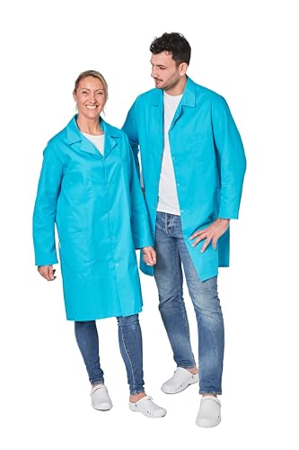 Hurry Jump Laborkittel Damen Herren Laborkittel Chemie Herren Kittel Damen Unisex mit Knöpfen 3 Tasche Langarm Labormantel Medizin Arztkittel, türkis - XL von Hurry Jump