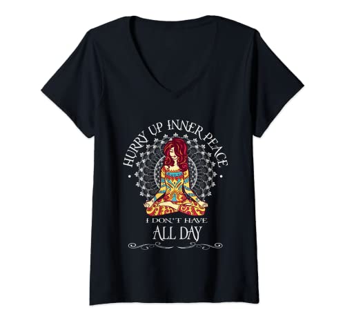 Damen Hurry Up Inner Peace I Don't Have All Day - Lustiges Yoga T-Shirt mit V-Ausschnitt Damen Hurry Up Inner Peace I Don't Have All Day - Lustiges Yoga T-Shirt mit V-Ausschnitt von Hurry Up I Don't Have All Day Yoga AAV