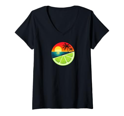 Damen EIN Stück Limette und Sonnenuntergang am Meer T-Shirt mit V-Ausschnitt Damen EIN Stück Limette und Sonnenuntergang am Meer T-Shirt mit V-Ausschnitt von Hurry Up Summer Apparel