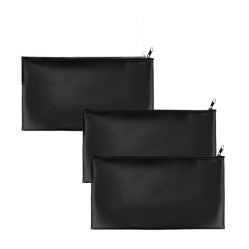 3-Teiliges Set Geldtasche, Geldtaschen Banktasche Schwarzes Pu-Kunstleder, Banktasche 27 X 15 cm, Geldklammer FüR Bargeld, Quittungen Und Schecks von Husalsea