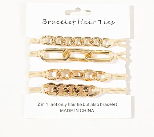 Goldene Haargummis für Damen und Mädchen, Pferdeschwanz-Halter, Haargummis und Armbänder, Metall-Haar-Accessoires, Pferdeschwanz-Halter für dickes Haar und lockiges Haar, 4 Stück von Husalsea