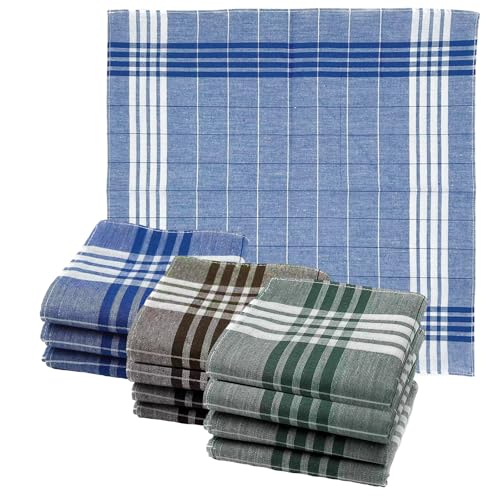 Husalsea 12 StüCk TaschentüCher 100% Baumwolle Drei Farben Mix StofftaschentüCher Herren Kariertes Muster TaschentüCher Stoff Klassisch füR Trauzeugen, AbschlussbäLle und Feiern 40x40 cm von Husalsea