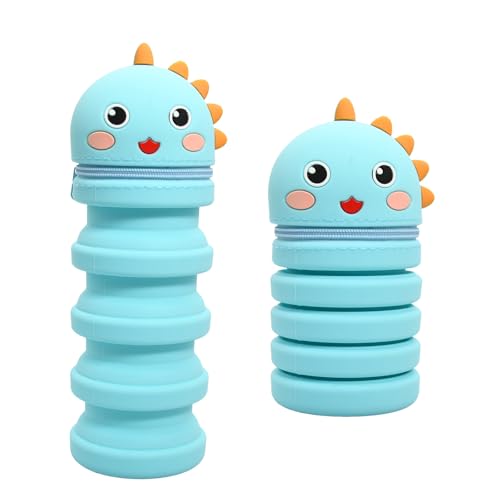 Husalsea Federmäppchen Kinder Silikon, Zusammenklappbar Federmäppchen Klein, Faulenzermäppchen Kann als Stifthalter Verwendet Werden, Kawaii Federmäppchen, Kleine Federtasche (Blauer Dinosaurier) von Husalsea