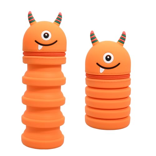 Husalsea Federmäppchen Kinder Silikon, Zusammenklappbar Federmäppchen Klein, Faulenzermäppchen Kann als Stifthalter Verwendet Werden, Kawaii Federmäppchen, Kleine Federtasche (Orangefarbenes Monster) von Husalsea