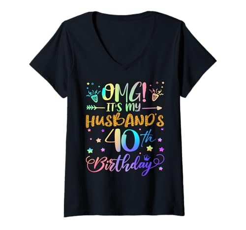 Damen OMG Es ist der 40. Geburtstag meines Mannes Sweet 40 Jahre alt T-Shirt mit V-Ausschnitt Damen OMG Es ist der 40. Geburtstag meines Mannes Sweet 40 Jahre alt T-Shirt mit V-Ausschnitt von Husband 40th Bday Tie Dye Wife
