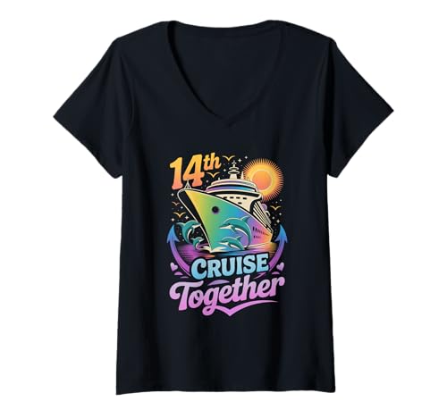 Damen 14. Gemeinsame Kreuzfahrt Lustige Paarkreuzfahrt T-Shirt mit V-Ausschnitt Damen 14. Gemeinsame Kreuzfahrt Lustige Paarkreuzfahrt T-Shirt mit V-Ausschnitt von Husband And Wife Cruising Team