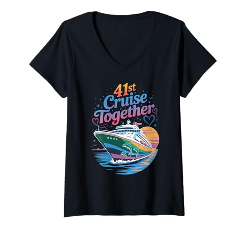 Damen 41. Kreuzfahrt Zusammen Lustige Kreuzfahrt für Paare T-Shirt mit V-Ausschnitt von Husband And Wife Cruising Team