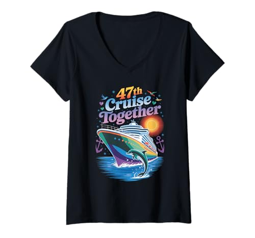 Damen 47. Kreuzfahrt zusammen Lustige Kreuzfahrt für Paare T-Shirt mit V-Ausschnitt Damen 47. Kreuzfahrt zusammen Lustige Kreuzfahrt für Paare T-Shirt mit V-Ausschnitt von Husband And Wife Cruising Team