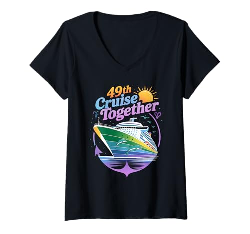 Damen 49. Kreuzfahrt zusammen Lustige Kreuzfahrt für Paare T-Shirt mit V-Ausschnitt von Husband And Wife Cruising Team