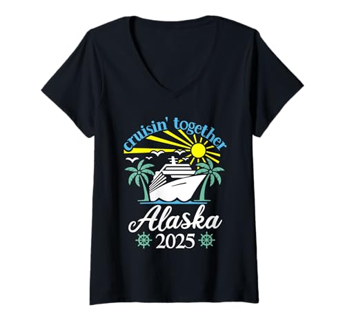 Damen Cruisin Together Alaska Lustige Paare Kreuzfahrt 2025 T-Shirt mit V-Ausschnitt von Husband And Wife Cruising Team