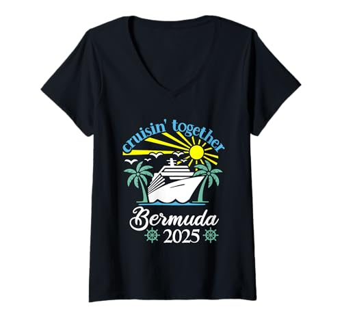 Damen Cruisin Together Bermuda Lustige Paare Kreuzfahrt 2025 T-Shirt mit V-Ausschnitt von Husband And Wife Cruising Team