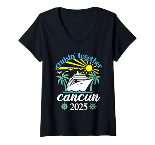 Damen Cruisin Together Cancun Lustige Paare Kreuzfahrt 2025 T-Shirt mit V-Ausschnitt Damen Cruisin Together Cancun Lustige Paare Kreuzfahrt 2025 T-Shirt mit V-Ausschnitt von Husband And Wife Cruising Team