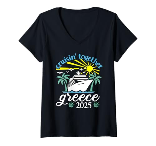 Damen Cruisin Together Greece Lustige Paare Kreuzfahrt 2025 T-Shirt mit V-Ausschnitt von Husband And Wife Cruising Team