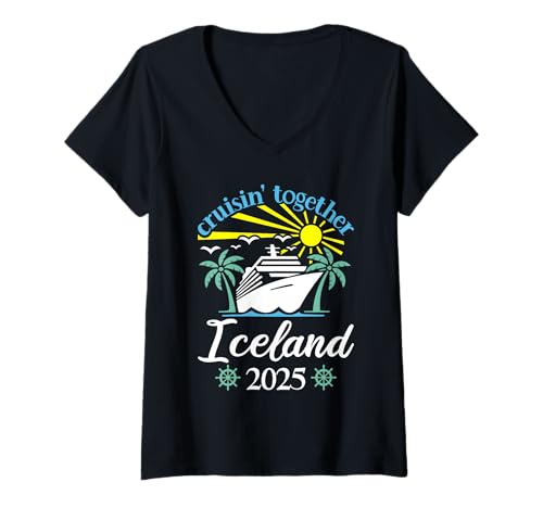 Damen Cruisin Together Island Lustige Paare Kreuzfahrt 2025 T-Shirt mit V-Ausschnitt von Husband And Wife Cruising Team
