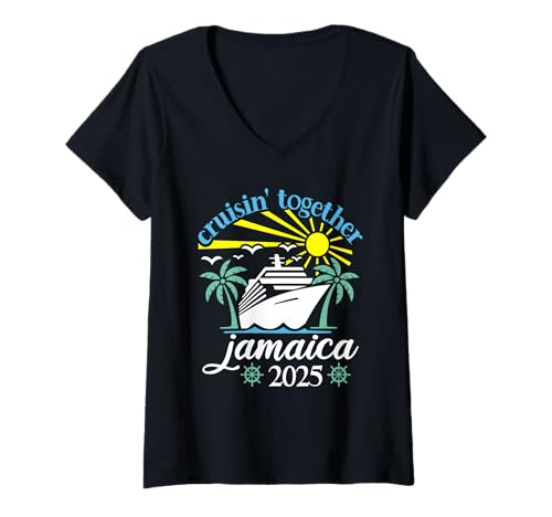 Damen Cruisin Together Jamaica Lustige Paare Kreuzfahrt 2025 T-Shirt mit V-Ausschnitt Damen Cruisin Together Jamaica Lustige Paare Kreuzfahrt 2025 T-Shirt mit V-Ausschnitt von Husband And Wife Cruising Team