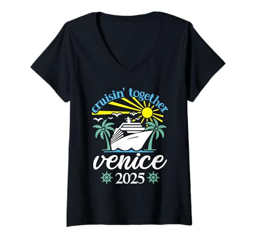 Damen Cruisin Together Venice Lustige Paare Kreuzfahrt 2025 T-Shirt mit V-Ausschnitt von Husband And Wife Cruising Team