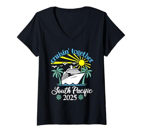 Damen Zusammen Kreuzfahrt im Südpazifik Lustige Paarkreuzfahrt 2025 T-Shirt mit V-Ausschnitt von Husband And Wife Cruising Team