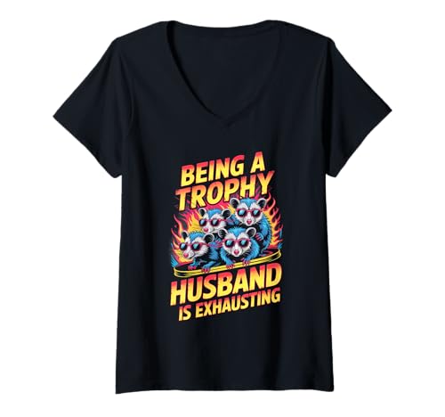 Damen Being A Trophy Husband is Exhausting Funny Marriage Opossum T-Shirt mit V-Ausschnitt Damen Being A Trophy Husband is Exhausting Funny Marriage Opossum T-Shirt mit V-Ausschnitt von Husband Humor Trophy Hubby Marriage Sarcasm