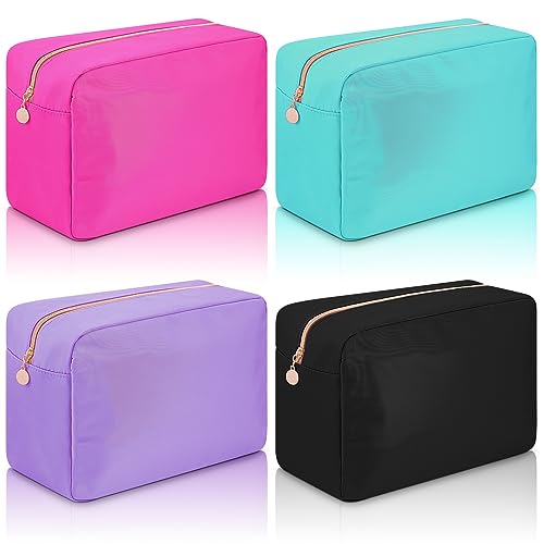 Hushee 4 Stück Nylon Make-up Tasche Reise Kulturbeutel Preppy Große Kosmetiktasche Wasserdicht Reißverschluss Make-up Tasche Organizer Aufbewahrungstasche für Frauen Mädchen Geschenke, Schwarz, von Hushee