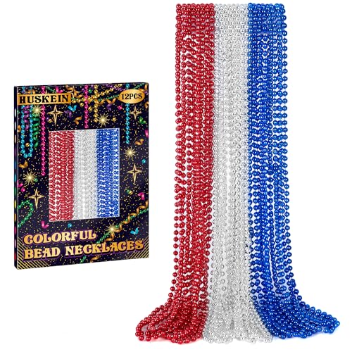 Huskein Perlenketten zum 4. Juli, 83,8 cm, rot, silberfarben, blau, patriotische, runde Perlen, Unabhängigkeitstag, Parade, Zubehör für den 4. Juli, Partyzubehör, Dekorationen, Gastgeschenke, 12 Stück Huskein Perlenketten zum 4. Juli, 83,8 cm, rot, silberfarben, blau, patriotische, runde Perlen, Unabhängigkeitstag, Parade, Zubehör für den 4. Juli, Partyzubehör, Dekorationen, Gastgeschenke, 12 Stück von Huskein