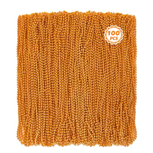 Mardi Gras Perlen, 83,8 cm, orangefarbene Perlen, Halsketten, Großpackung für Parade, Überwurf, Zubehör, Set, runde Perlen für Karneval, Party, Karneval, Partyzubehör, Gastgeschenke, 100 Stück von Huskein