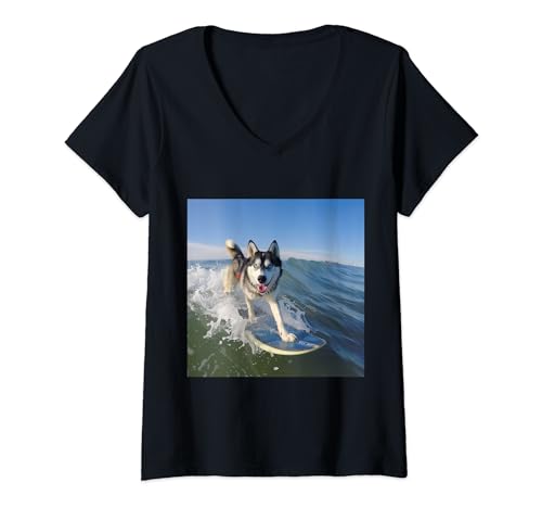 Damen Husky Dog - Husky T-Shirt mit V-Ausschnitt Damen Husky Dog - Husky T-Shirt mit V-Ausschnitt von Husky Dog - Husky