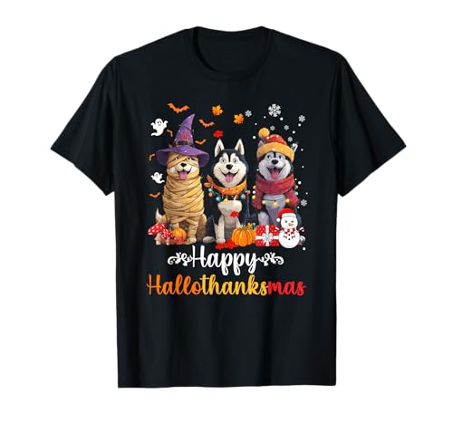 Husky für Herren und Damen, Weihnachten, Halloween, Erntedankfest T-Shirt Husky für Herren und Damen, Weihnachten, Halloween, Erntedankfest T-Shirt von Husky Happy Hallothankmas Holiday Dog