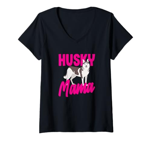 Damen Husky Mama Lustiges Husky T-Shirt mit V-Ausschnitt von Husky Humor Team – Lustige Hunde Designs