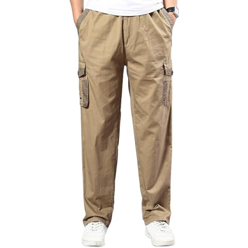 Cargo Hose Herren Freizeithose Männer Baumwolle Hosen für Frühling und Sommer Gelb 5XL von Husmeu