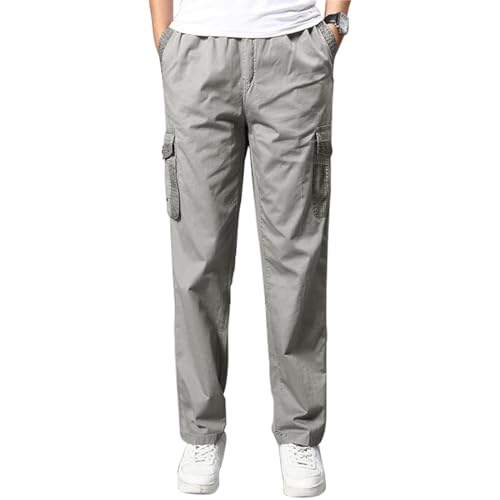 Cargo Hose Herren Freizeithose Männer Baumwolle Hosen für Frühling und Sommer Grau XL von Husmeu