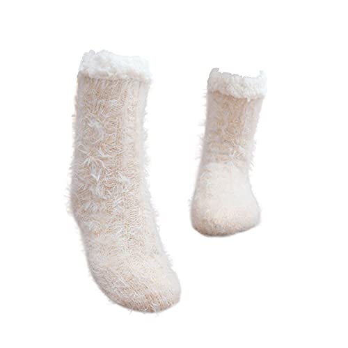 Husmeu Damen Warme Pantoffel Socken Weihnachten Fuzzy Socken, Winter warme Damen Stoppersocken warme Anti-Rutsch Hüttensocken, Gelb von Husmeu