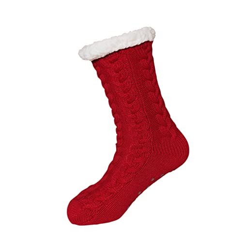 Husmeu Herren Damen Stoppersocken Kuschelsocken Rutschfest 1 Paar Stoppersocken für Wintersocken, warme Anti-Rutsch Hüttensocken Haussocken, Rot von Husmeu