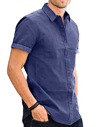 Husmeu Jeanshemd Herren Denim Shirt Kurzarm Cowboy-Style Freizeithemd für männer bügelfrei Casual Shirt Dunkelblau XXL von Husmeu