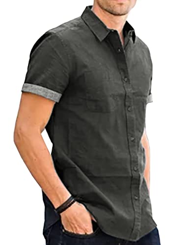 Husmeu Jeanshemd Herren Denim Shirt Kurzarm Cowboy-Style Freizeithemd für männer bügelfrei Casual Shirt Dunkelgrau XXL von Husmeu